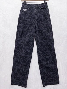 No Fear x H&M High Rise Jeans Womens 2 Black Flames Baggy Y2K Streetwear Cotton - Picture 1 of 4