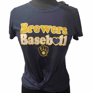MLB Milwaukee Brewers Women's Front Twist Poly Rayon T-Shirt - S - Picture 1 of 6