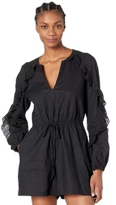 Mameluco BCBG MAXAZRIA Negro Manga Larga Algodón Ojales Talla M Bolsillos Cordón - Imagen 1 de 10