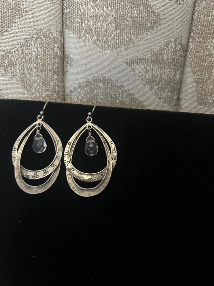 Pendientes colgantes de plata de ley Silpada de doble aro de cristal gota de 2" W1681 (143a) Foto 1 de 1