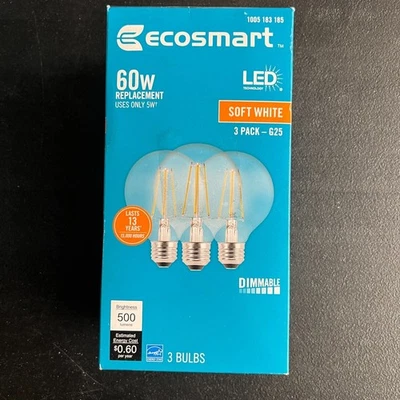 3pk EcoSmart LED Light Bulb G25 Globe Clear Soft White 60W Dimmable 183185 - Image 1 of 4