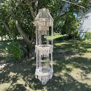 Lámpara de araña boho vintage de 6 pies concha marina macramé colgante de 3 niveles - Imagen 1 de 17
