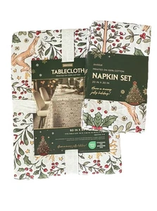 NEW ENVOGUE Holiday Oblong Tablecloth  60”x 84” & 8 Napkins Set Christmas - Picture 1 of 8