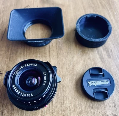 Voigtlander Leica M держатель 21 мм f4 широкоугольный объектив, металлический капюшон, F и R крышки! БЕЗ РЕЗЕРВА! - Изображение 1 из 4
