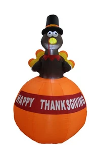6 Foot Tall Happy Thanksgiving Inflatable Turkey on Pumpkin Perfect Thanksgiv... - Picture 1 of 5