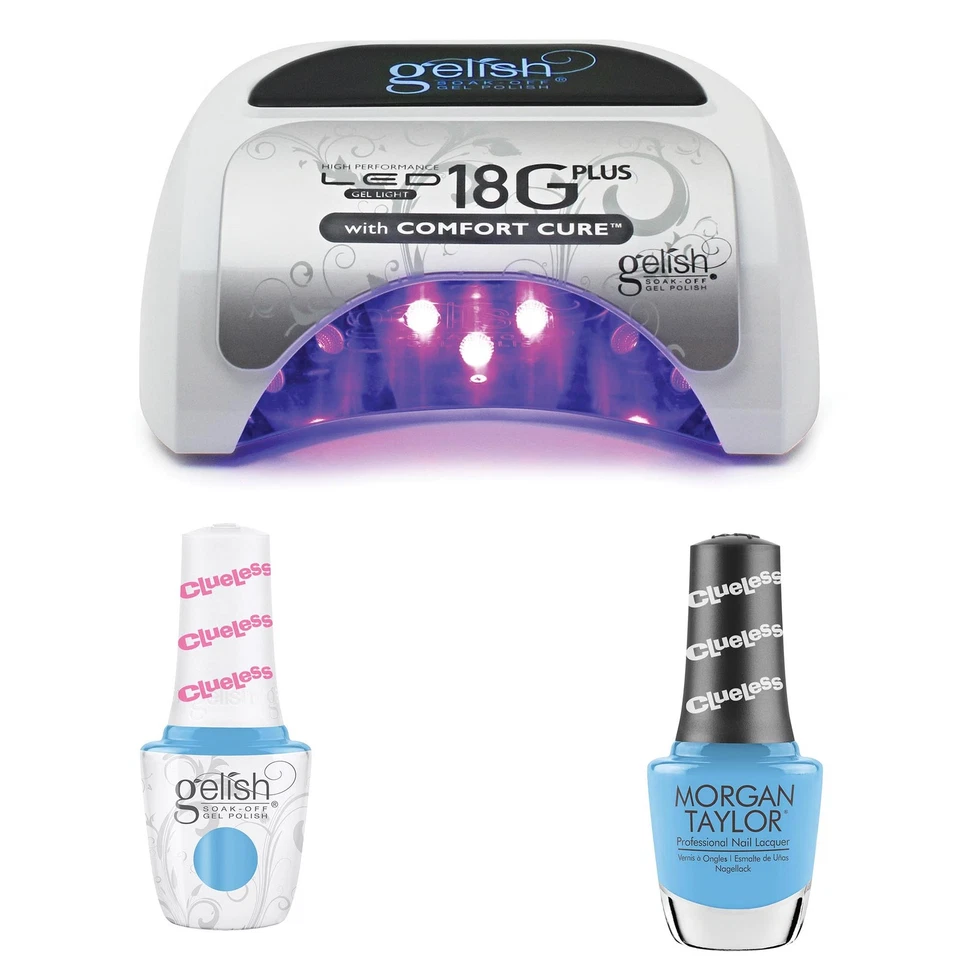 Paquete de luces LED Gelish 18G Plus, incluye esmalte en gel azul crema y dúo de laca Foto 1 de 4