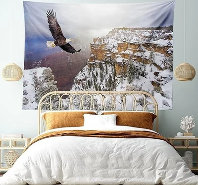 Ambesonne Africa Tapestry Bald Eagle Flying in the Snow  45" X 30" - Image 1 of 4
