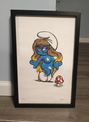 Todd Bratrud hand Signed smurfette  framed street art Skateboard deck 1 of 75 - Image 1 of 4