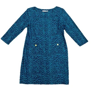 JUDE CONNALLY Stretch Blue Teal Dot Printed Tee Dress Size S Pockets Comfort - Picture 1 of 9