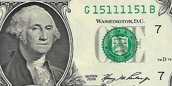 2006 $1 FRN - FANCY SERIAL NUMBER - 2-Digit RADAR Note - G15111151B - ChCU - Image 1 of 3