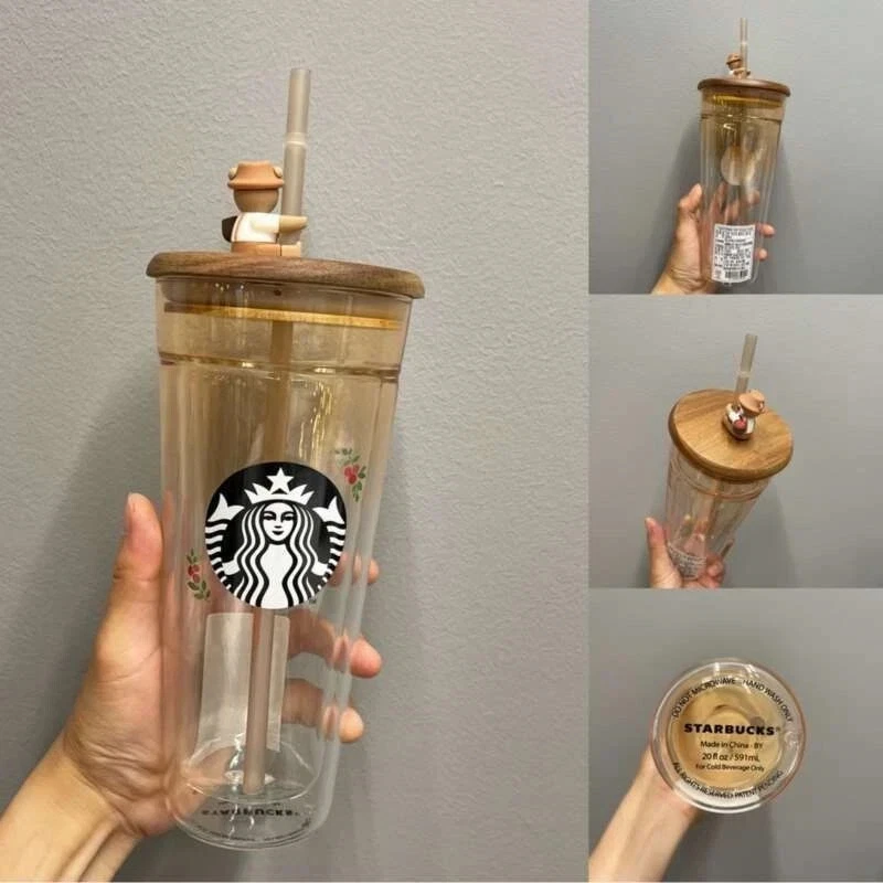 Taza Starbucks Tapa Madera Oso Paja Taza Doble Capa con Muñeca Paja Taza 591ml Foto 1 de 4