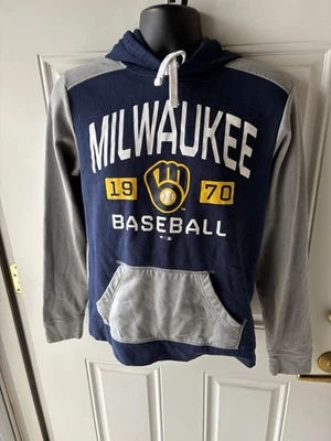 Sudadera con Capucha Pullover Azul Marino/Gris Para Hombre Milwaukee Brewers Fanatics Team Med. Foto 1 de 4