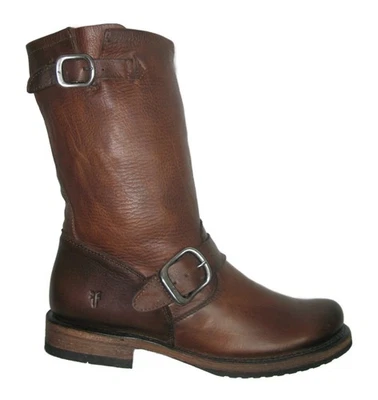 NUEVO Frye Veronica Flex Arnés Corto Bota Mujer Talla 6 B Marrón Cuero Flexible Moto Foto 1 de 4