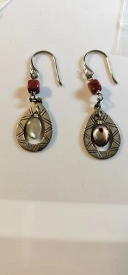 Silpada Sterling Silver Red Coral Abalone Shell Teardrop Earrings - Image 1 of 3