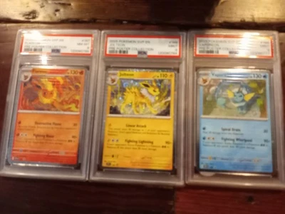 Pokemon TCG Prismatic Poster Set Of 3 Promos PSA Vaporeon 9 Flareon 8 Jolteon 9 - Image 1 of 4