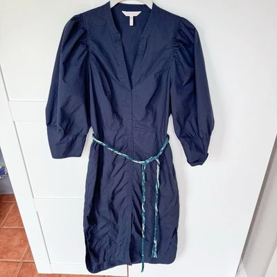 Rebecca Taylor Navy Blue Dress SIZE 4 Fitted, Side Zipper. 100% Cotton 100% Silk - Image 1 of 4