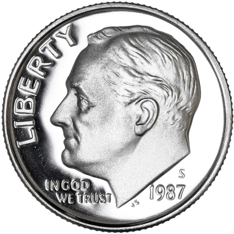 1987 S Roosevelt Dime Gem Deep Cameo CN-Clad Proof US Coin Cover