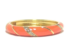 Orange Enamel Hinged Bangle Bracelet w/Pave Crystal Swirl Accents + FREE GIFT - Picture 1 of 5