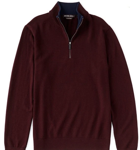 Pullover Michael Kors de lana merino con cremallera de cuarto de $178, borgoña, talla L Foto 1 de 1