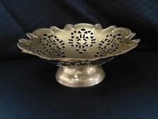 Vtg Pierced Solid Brass Bowl Ornate Floral Cut-Out Pattern, Ornately Edged, 8”