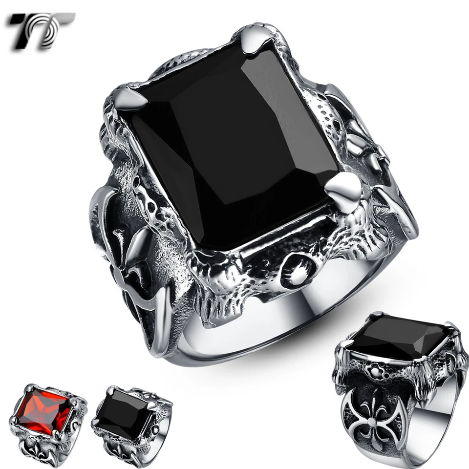 ENORME anillo cuadrado rojo/negro de acero TT 316L S. de lujo de calidad (RZ66) talla 7-14 Foto 1 de 1