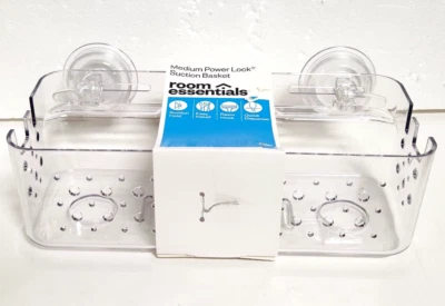 Tub / Shower Power Lock Suction Basket Clear - Medium - Room Essentials - New - Image 1 of 4