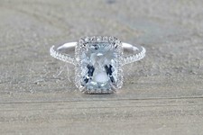 3ct Cushion Cut Blue Aquamarine Engagement Ring 14k White Gold Over Diamond Halo