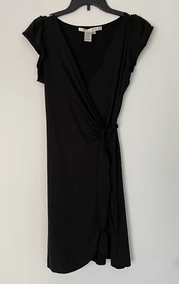 MAX STUDIO истинный надежном платье черный эластичной трикотажа Джерси классический размер маленький V шеи - Изображение 1 из 4