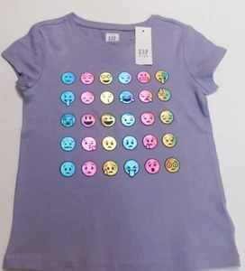 Gap Girl's T-Shirt Purple SIZE XS/4-5 Cotton Short Sleeve Face EMOJI'S NEW - Picture 1 of 3