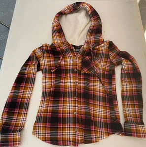 Rue 21 Woman’s X-Small Button Up Plaid Hooded Long Sleeve Shirt - Picture 1 of 2