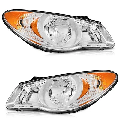 Pair Headlights Assembly For 2007-2010 Hyundai Elantra Halogen Headlamp w/ Bulbs Foto 1 de 4