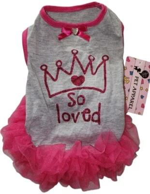 Coco Lane Couture Rosa Caliente y Gris "So Loved", Corona, Tutú, Vestido para Cachorro/Perro, Pequeño Foto 1 de 4