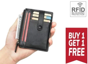 KAUFEN SIE 1 ERHALTEN SIE 1 KOSTENLOSE RFID-BLOCKIERUNG Kreditkarten-Geldbörse handgefertigt aus echtem Leder - Bild 1 von 14