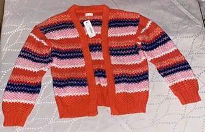 Gymboree Girls Striped Knit Cardigan Sweater Red/Pink/Blue/White Sz 7-8 NWT - Picture 1 of 3