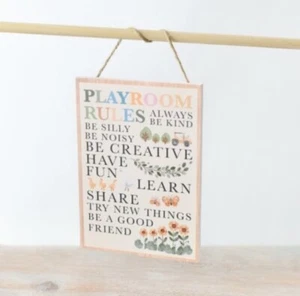 Playroom Rules Wooden Hanging Plaque Sign 15cm - Picture 1 of 1