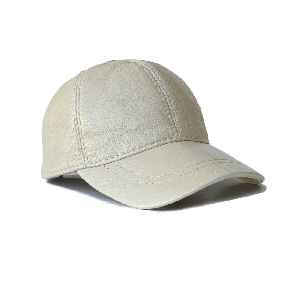 Gorra de béisbol de cuero genuino ajustable con correa para hombres mujeres negra nueva Foto 1 de 4