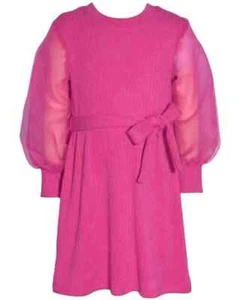 NWT Bonnie Jean Girls Size 14 Pink Long Sheer Sleeve Sweater Dress - Picture 1 of 2