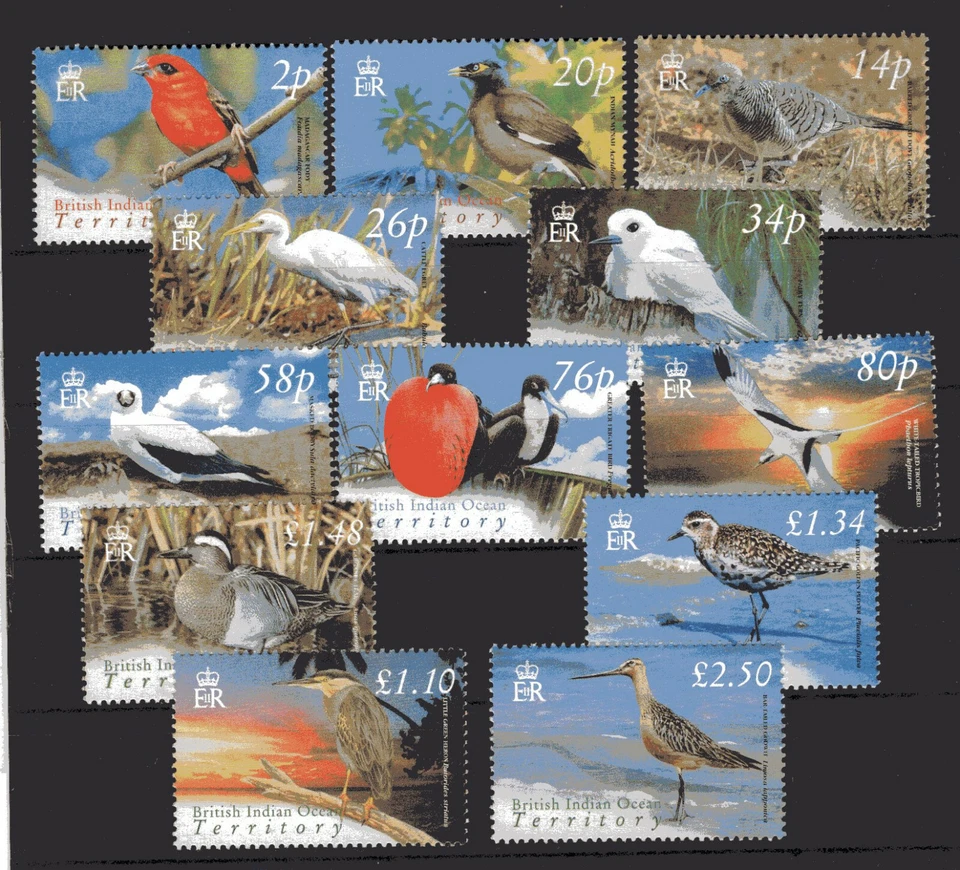 TERRITORIO BRITÁNICO DEL OCÉANO INDIO - AVES, YV # 290/301, JUEGO COMPLETO, MNH Foto 1 de 1