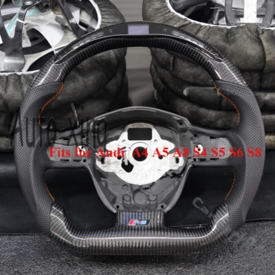 Volante esportivo de couro LED de fibra de carbono para Audi 2004-12 A4 2008-10 A5 S4 - Imagem 1 de 4