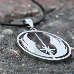 Star Wars Necklace Pendant Leather Cord Stainless Steel Silver JEDI ORDER Symbol - Picture 1 of 6