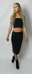  NEU Damen Wet Look Midi Rock rot PU Vinyl Party Nacht Weihnachten Bleistiftrock 8-14 - Bild 1 von 13