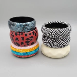 6er Set modische klobige Armreif Armbänder Animal Print verschiedene Muster - Bild 1 von 7