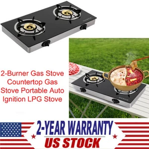 2-Burner Gas Stove Countertop Gas Stove Portable Auto Ignition LPG Stove Durable - Picture 1 of 20