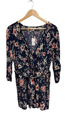 Maurices Women's Rompers 3/4 sleeve floral shorts V neck size L - Image 1 of 4