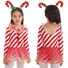 UK Girls Long Sleeve Sequin Stripe Jumpsuit Christmas Dance Dress Fancy Costume