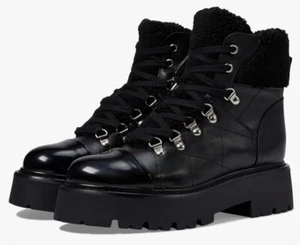 Steve Madden Women's Reyen Combat Boot  Black Leather Size 8.5 New - Picture 1 of 9