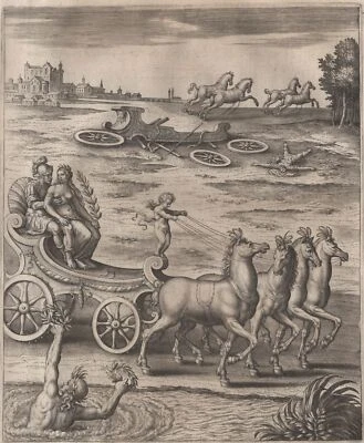 Mythologie Grèce Pélops Hippodamie Cours de Char Gravure originale XVIIe - Photo 1/2