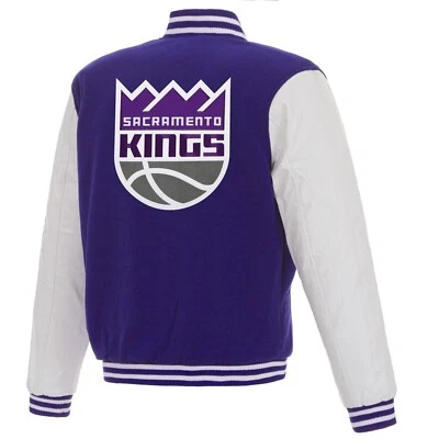 NBA Sacramento Kings Reversible Fleece Jacket PVC Sleeves Patches Logo  Purple - Image 1 of 4