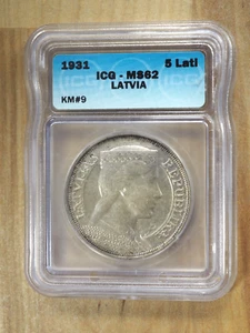 1931 Latvia 5 Lati ICG MS62! FREE SHIPPING! #4101 - FREE SHIP! G0862 - Picture 1 of 4