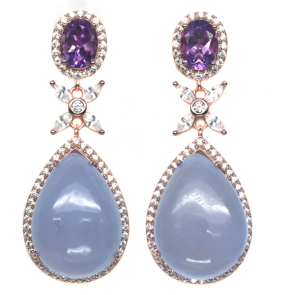 14X20mm Lavender-Chalcedony Amethyst Cubic-Zirconia Ohrringe Silber 925 Sterling - Bild 1 von 4